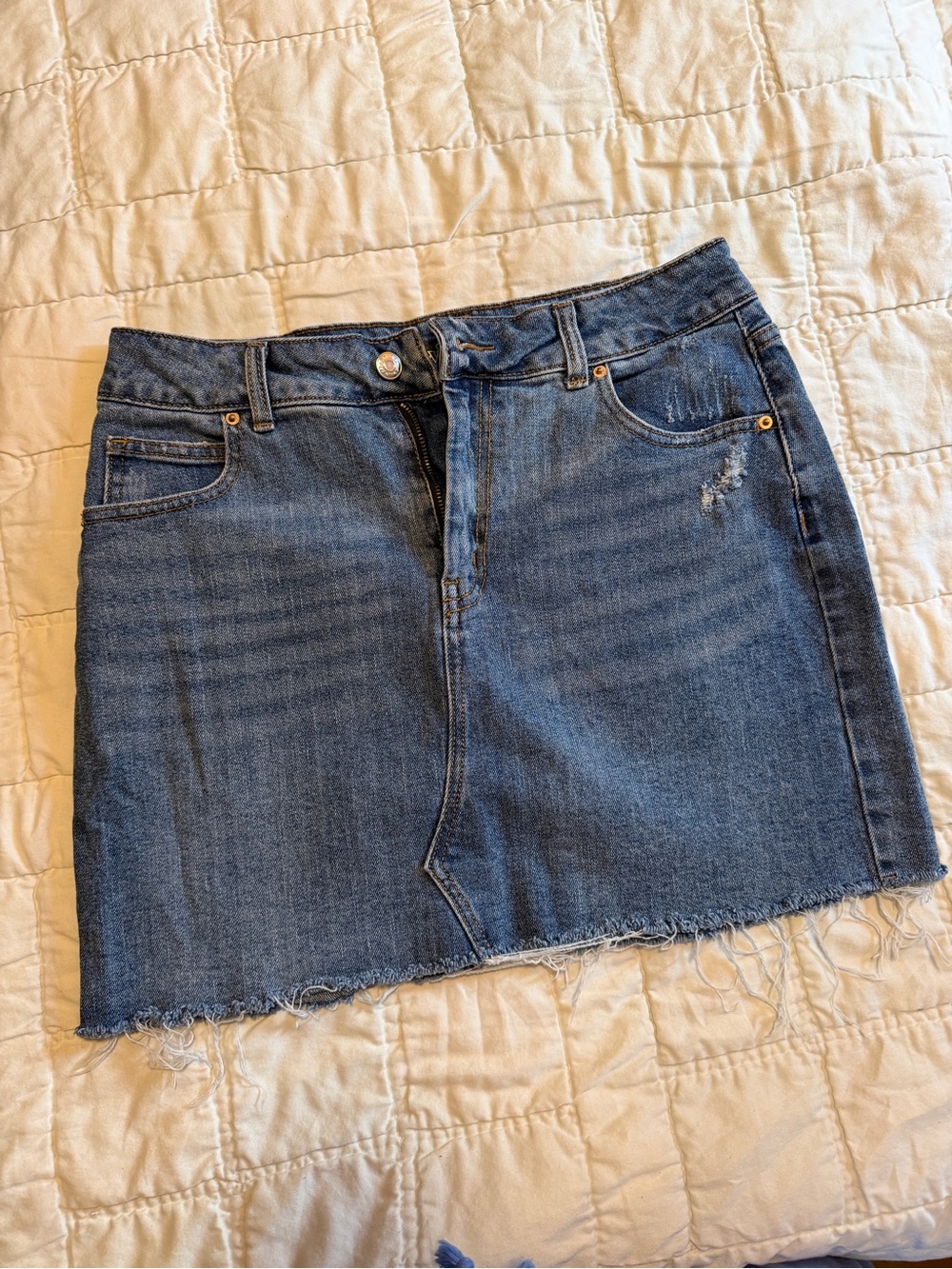 wild fable Blue Denim Mini Skirt with Frayed Hem
